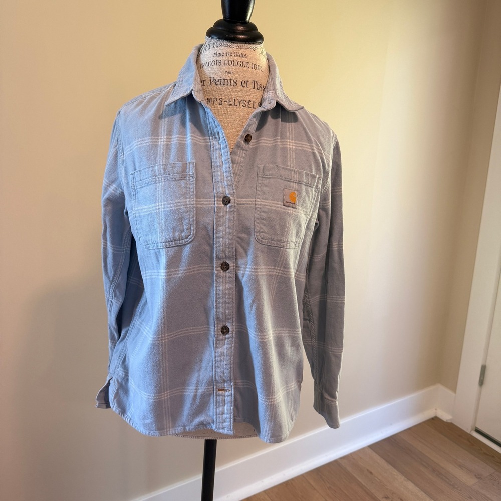 Carhartt Women's Blue/White Plaid Flannel Loose Fit Size S‎